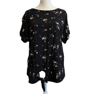 Buffalo David Bitton Black Floral Short Sleeve Tie Knot Shirt Size XS